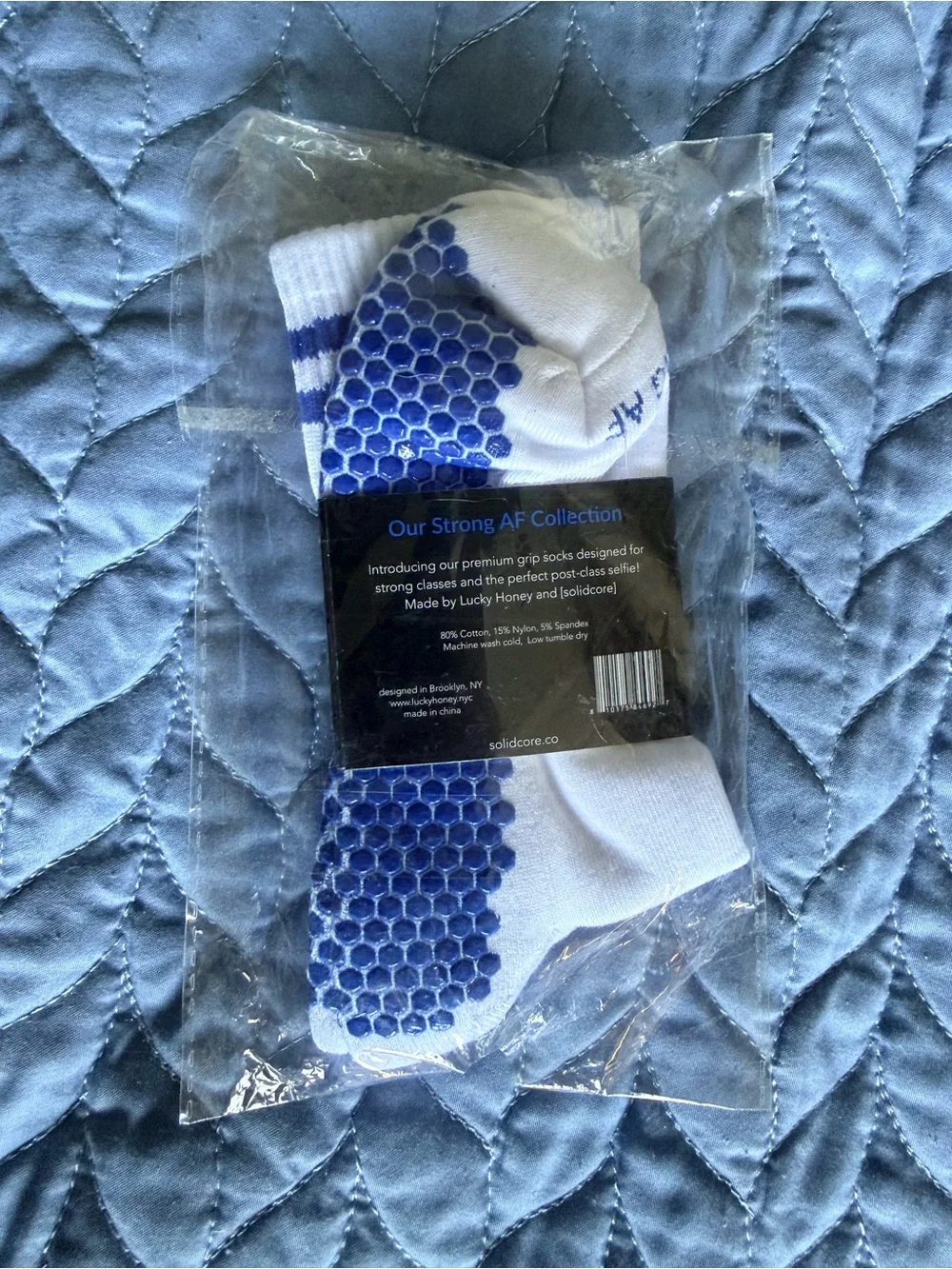 Lucky Honey x Solidcore White & Blue Studio Grip Socks
